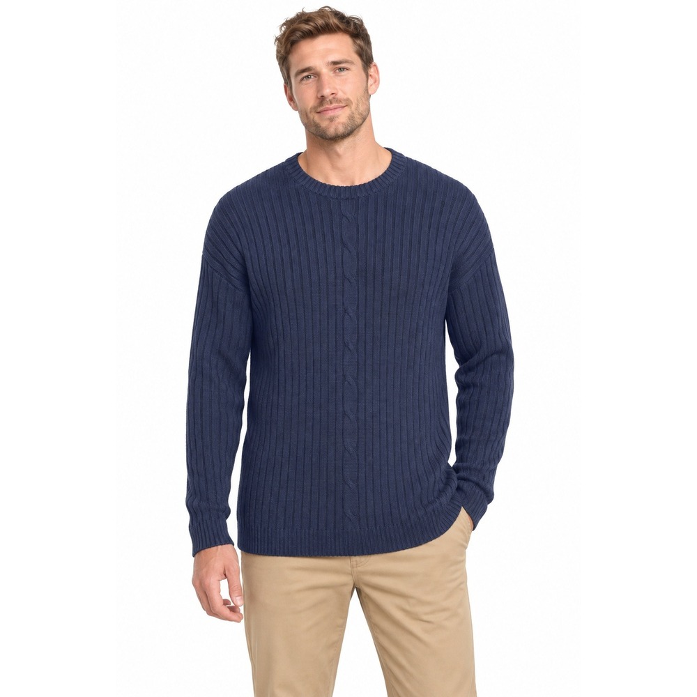 Wrangler Ribbed Cotton Sweater XL Tall Navy Crewneck Preppy Heritage Classic